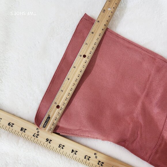 Bad Girlz Dusty Rose Blush Pink Faux Suede Wide Top Thigh High Boots Chain - Picture 10 of 14